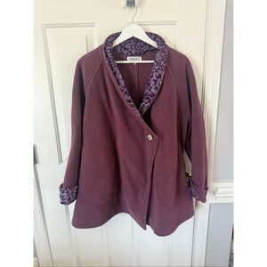 Ganesh Himal Trading Nepal Plum & Purple Print Single Button Jacket sz L EUC